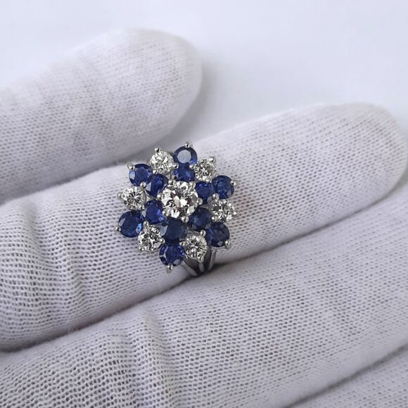 14k White Gold 💎Diamond Sapphire Starburst Dinner Ring, F288 - Picture 3 of 12